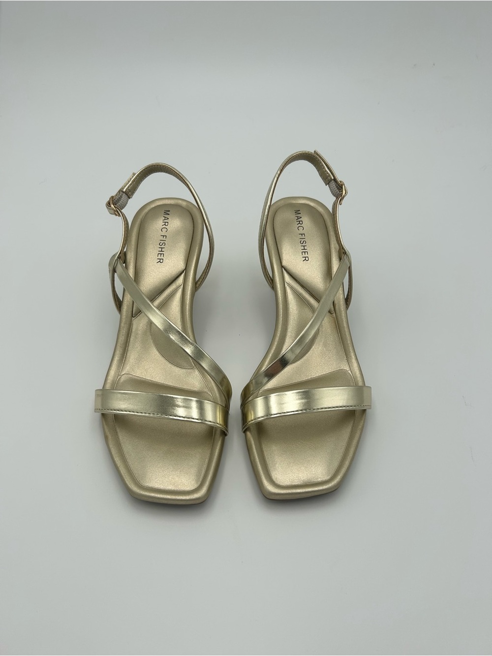 Marc Fisher Gold Metallic Strappy Slingback Sandal Heels